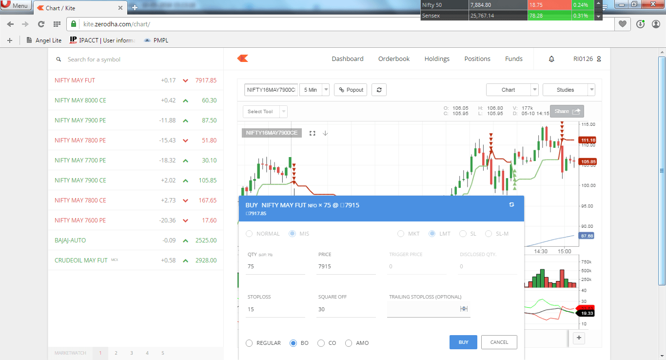 Zerodha Kite Bracket Order