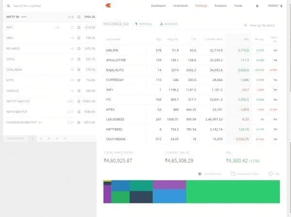 Zerodha Kite Holdings Positions