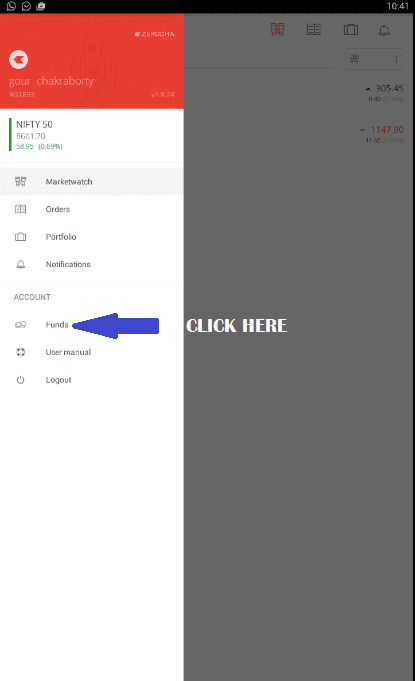 Funds Transfer in Zerodha Kite Mobile App