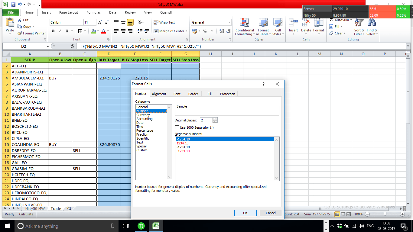 Picture of Excel Trading System