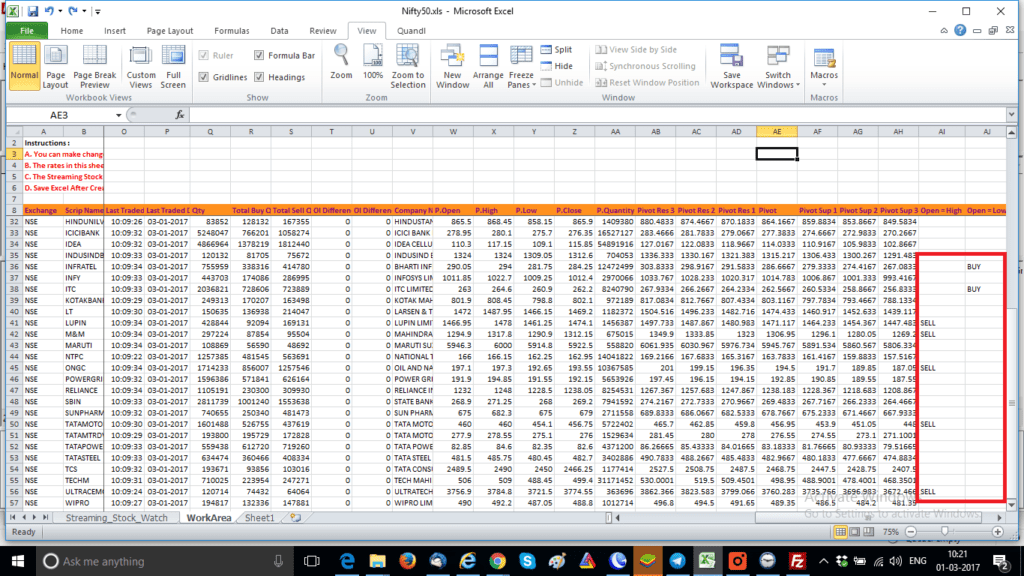 intraday trading excel sheet