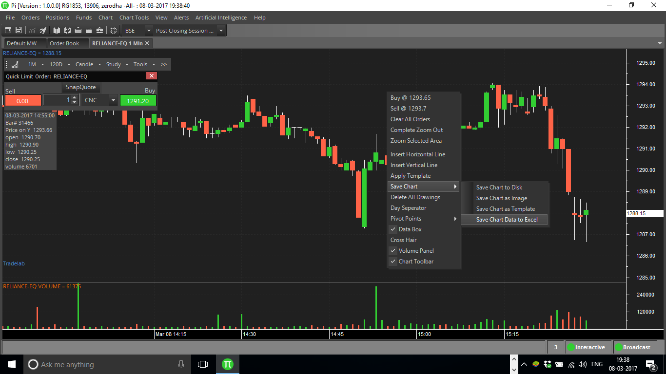 Save Chart Data To Excel Zerodha Pi