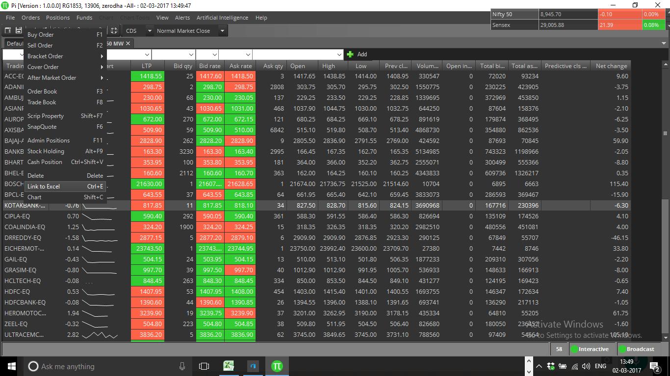 Zerodha Pi Link To Excel