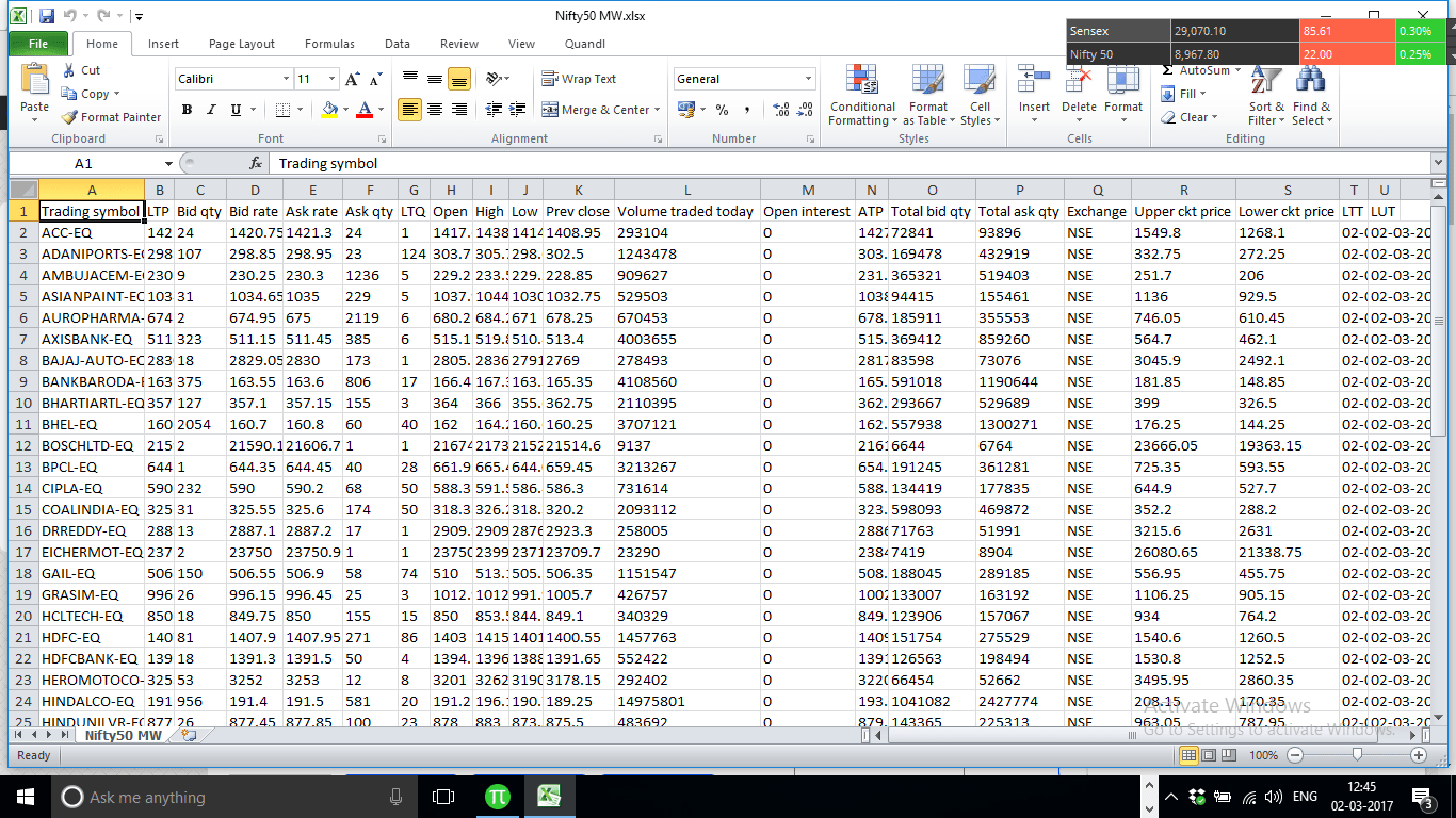 Creating Trading Strategies on Excel