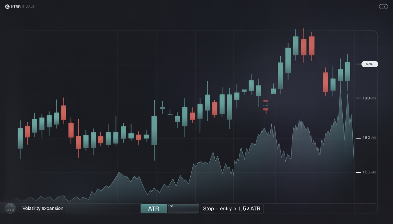 Average True Range (ATR) indicator rising during volatility expansion on a candlestick chart