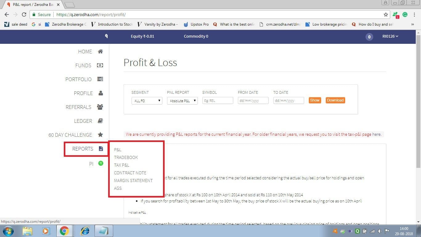 Zerodha Q Backoffice Reports Section