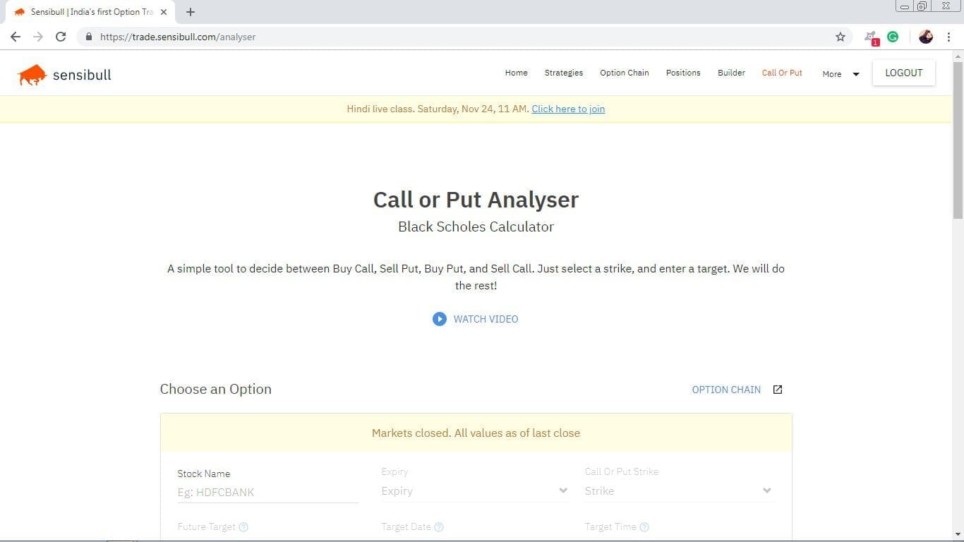 Sensibull Zerodha Call or Put Analyzer
