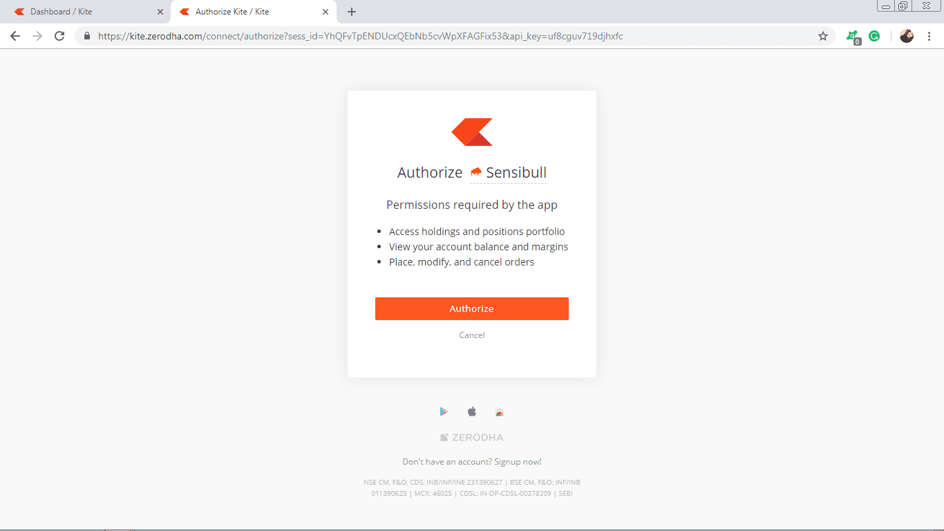 Authorize Options Trading App with Kite