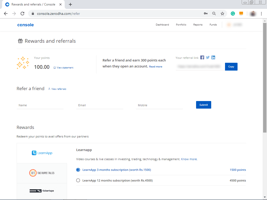 Zerodha Console Refer