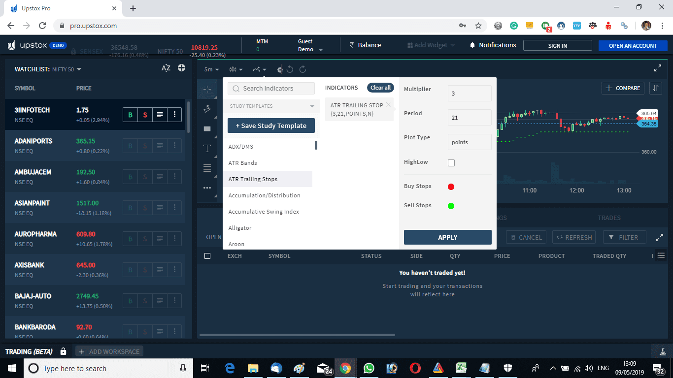 ATR Trailing Stops Upstox