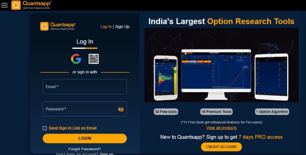 quantsapp web, options trading software