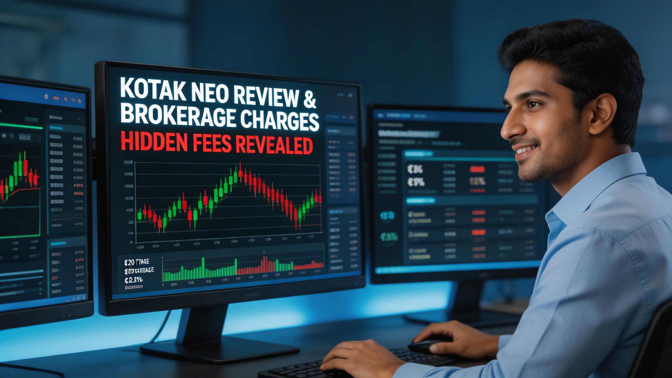 Kotak brokerage charges 2026 concept image with trader analyzing stock charts and trading dashboard