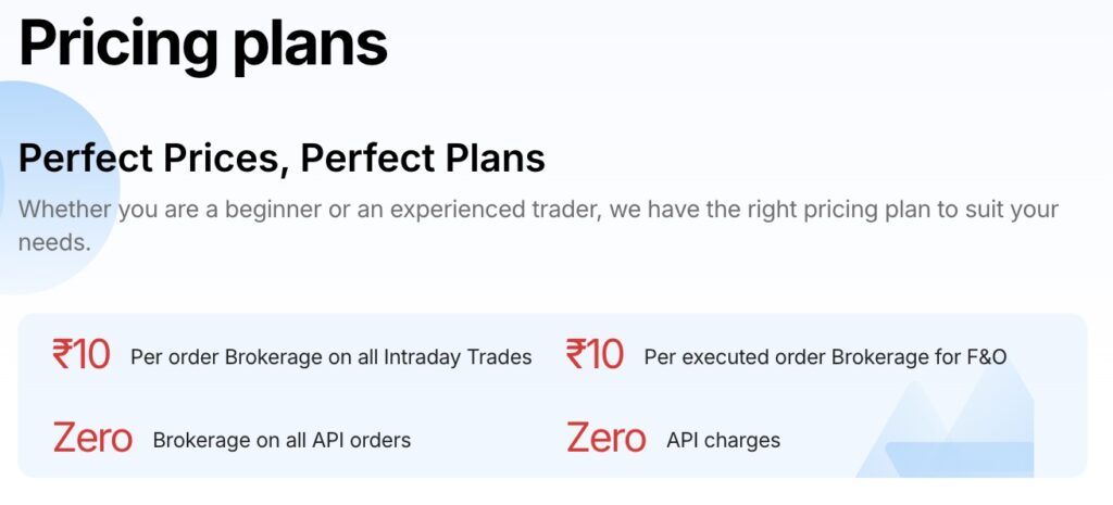 Kotak Neo pricing plans showing ₹10 intraday brokerage, ₹10 F&O charges and zero brokerage on API orders
