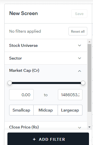 Ticker tape the Fundamental stock screener