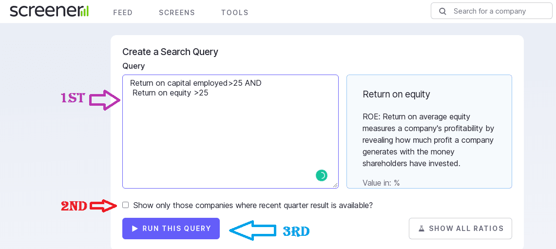 Using screener.in to create screener step by step