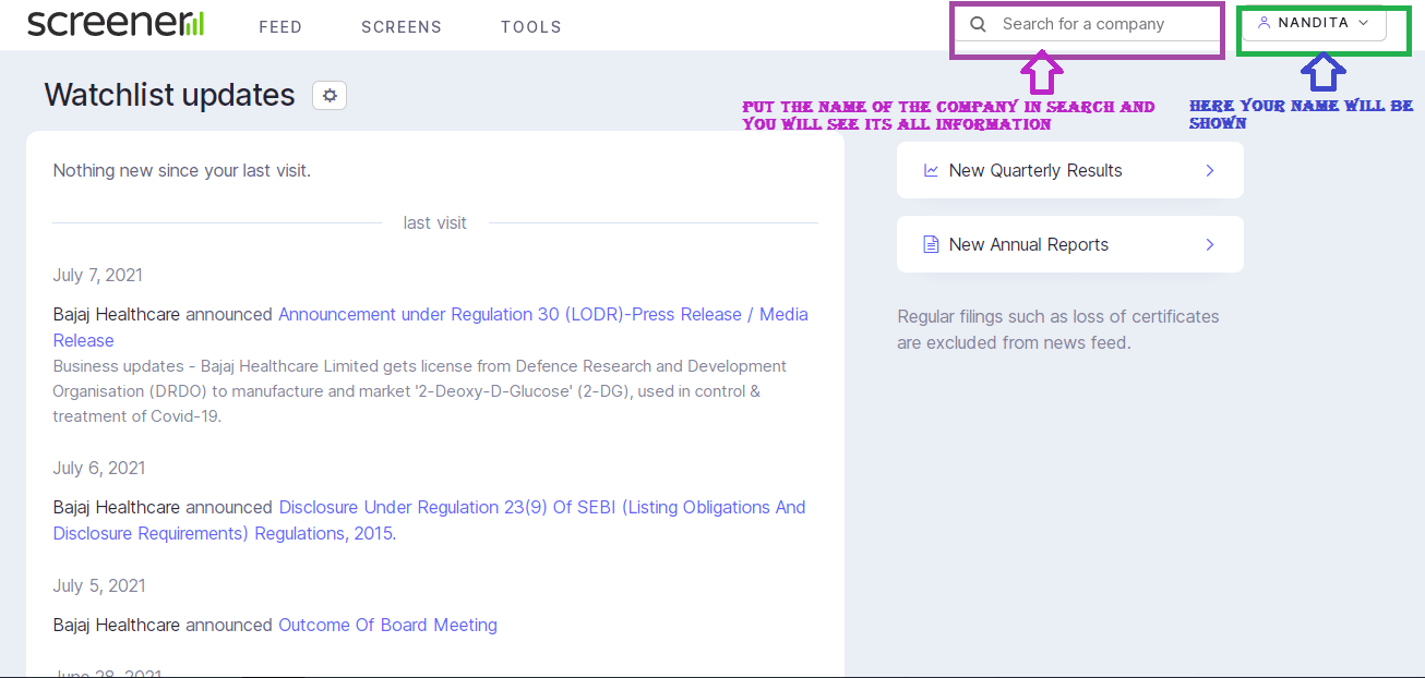 Fundamental stock screener or screener.in screarch process.