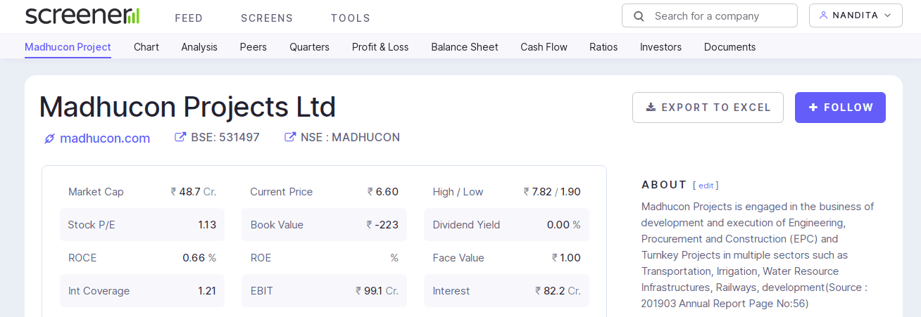 The screener.inwebsite to do company's fundameltal stock analysis