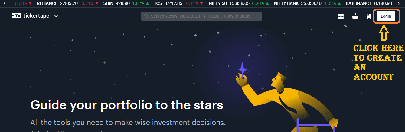 The dashboard of tickertape.in website.