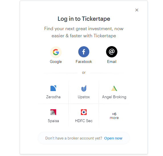 Create an account with tickertape website account.