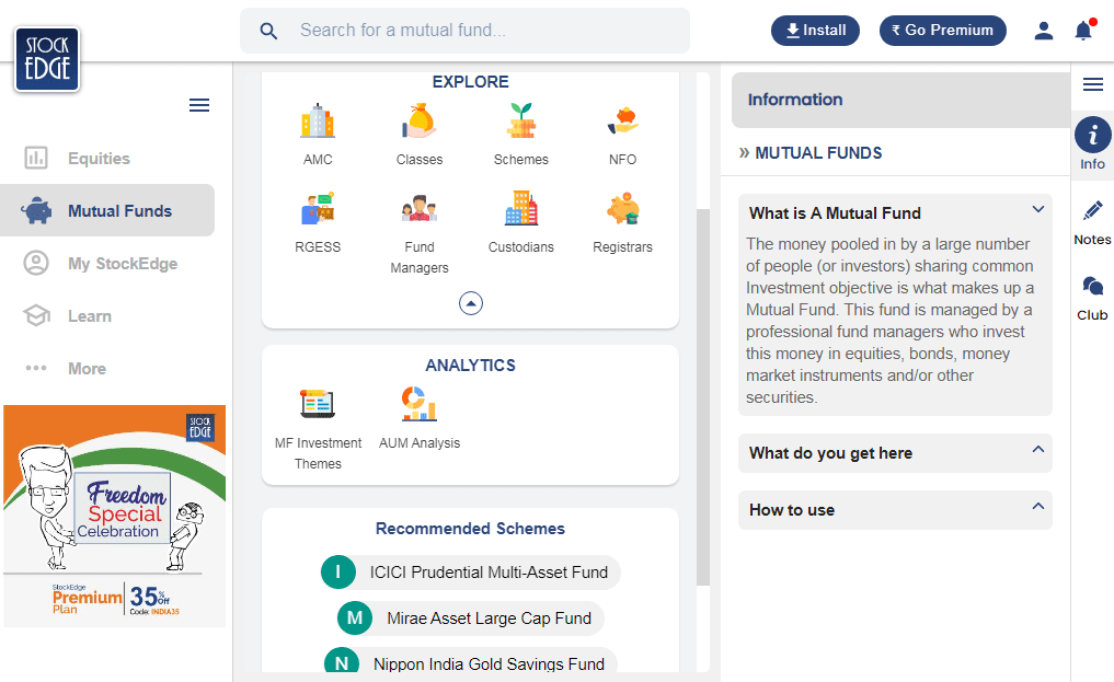 Mutual Funds Section