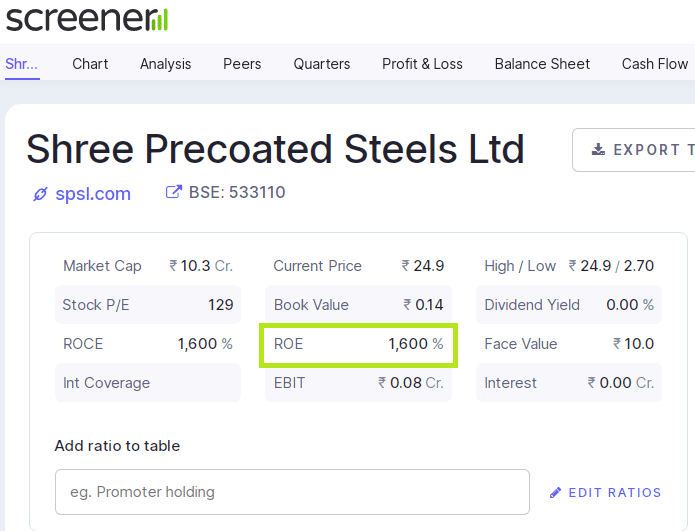 High Return on Net Worth Stock