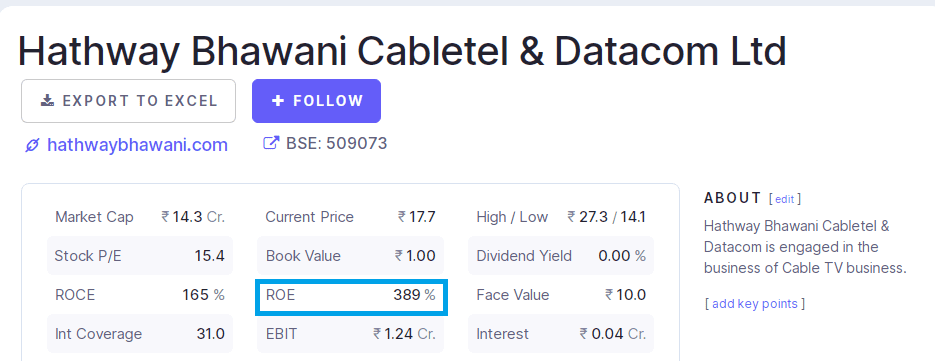High RoNW Ratio Stock