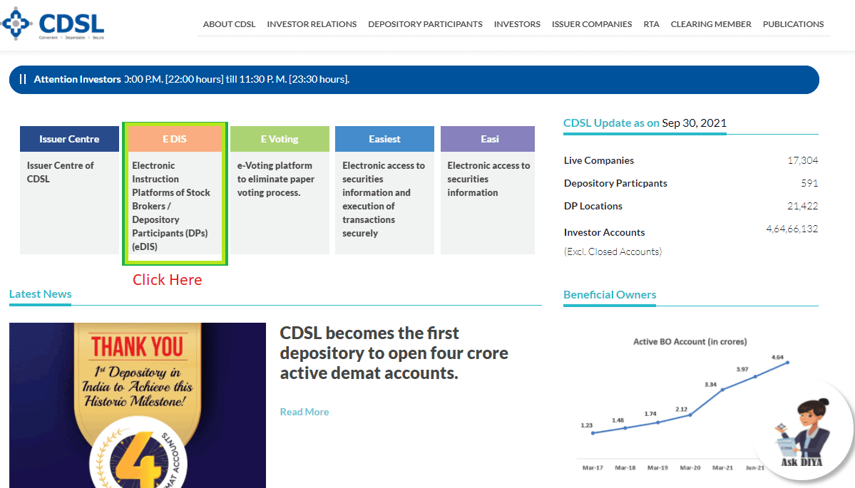 CDSL Website 1st Page