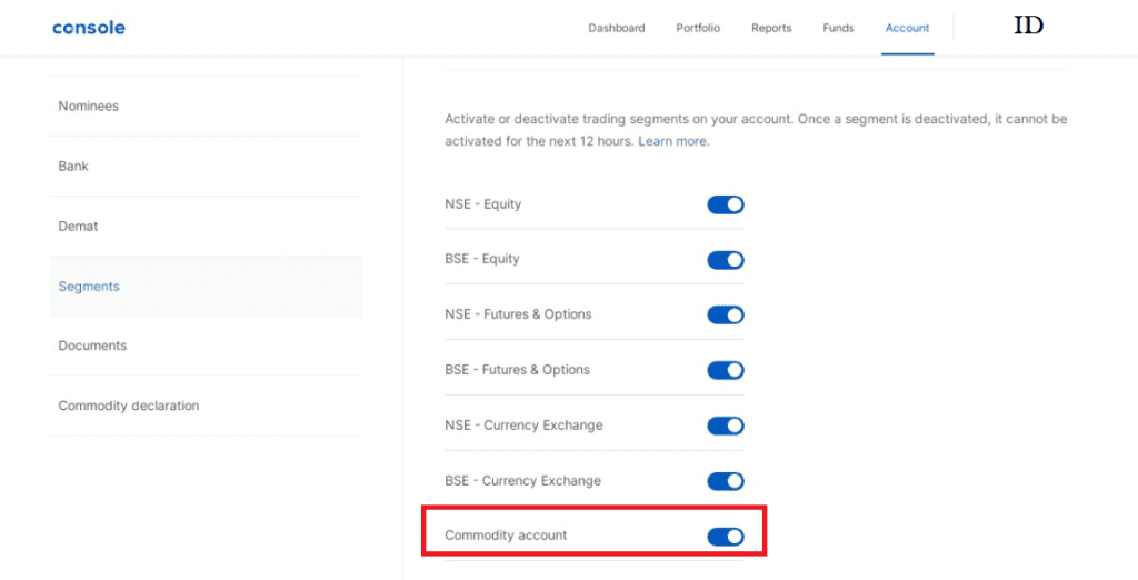 Commodity Account Activation