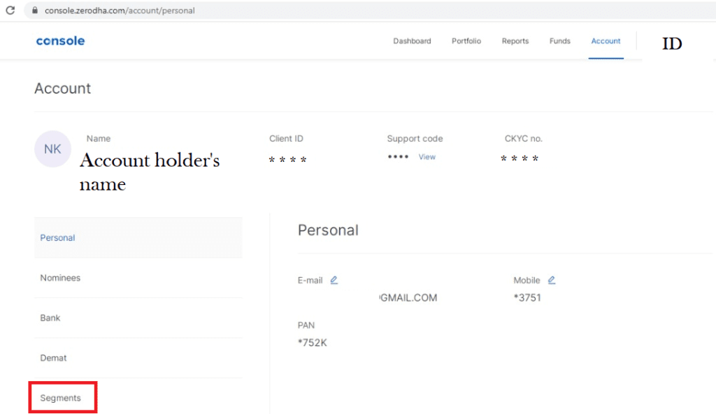 Segment Section of Zerodha