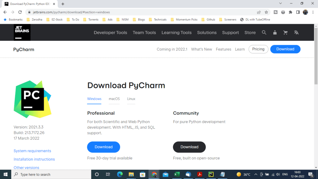 Download Pycharm