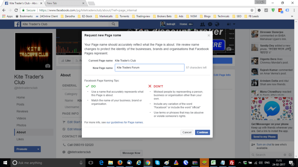 Rename a Facebook Page after 200 Likes