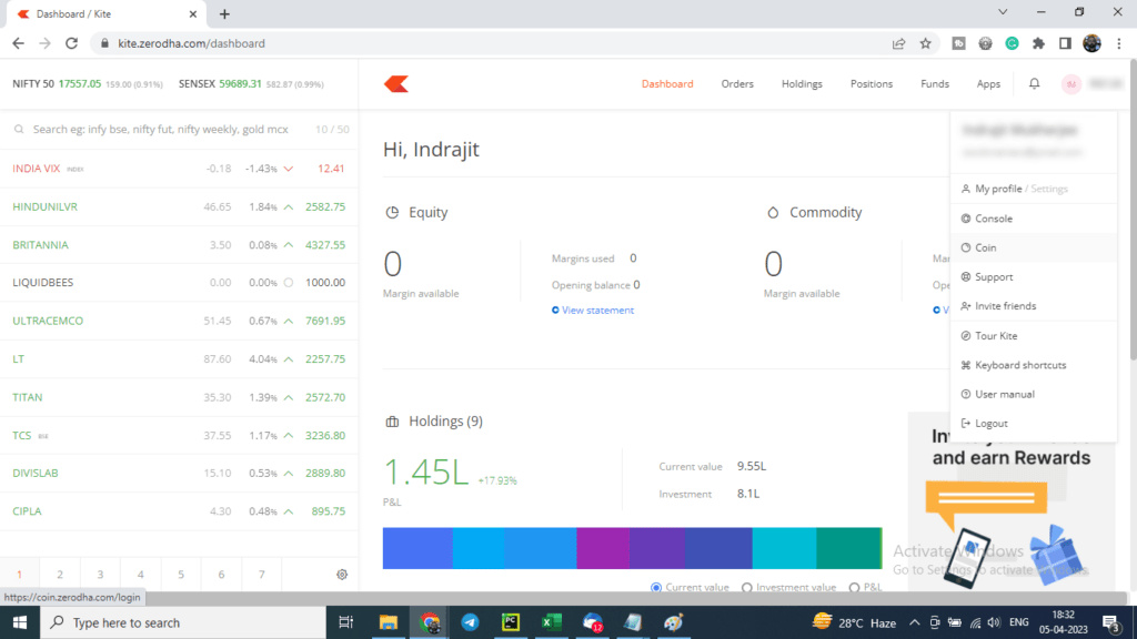 Accessing Coin from Zerodha Kite Platform