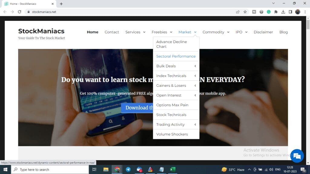 Sectoral Performance Page on StockManiacs.net
