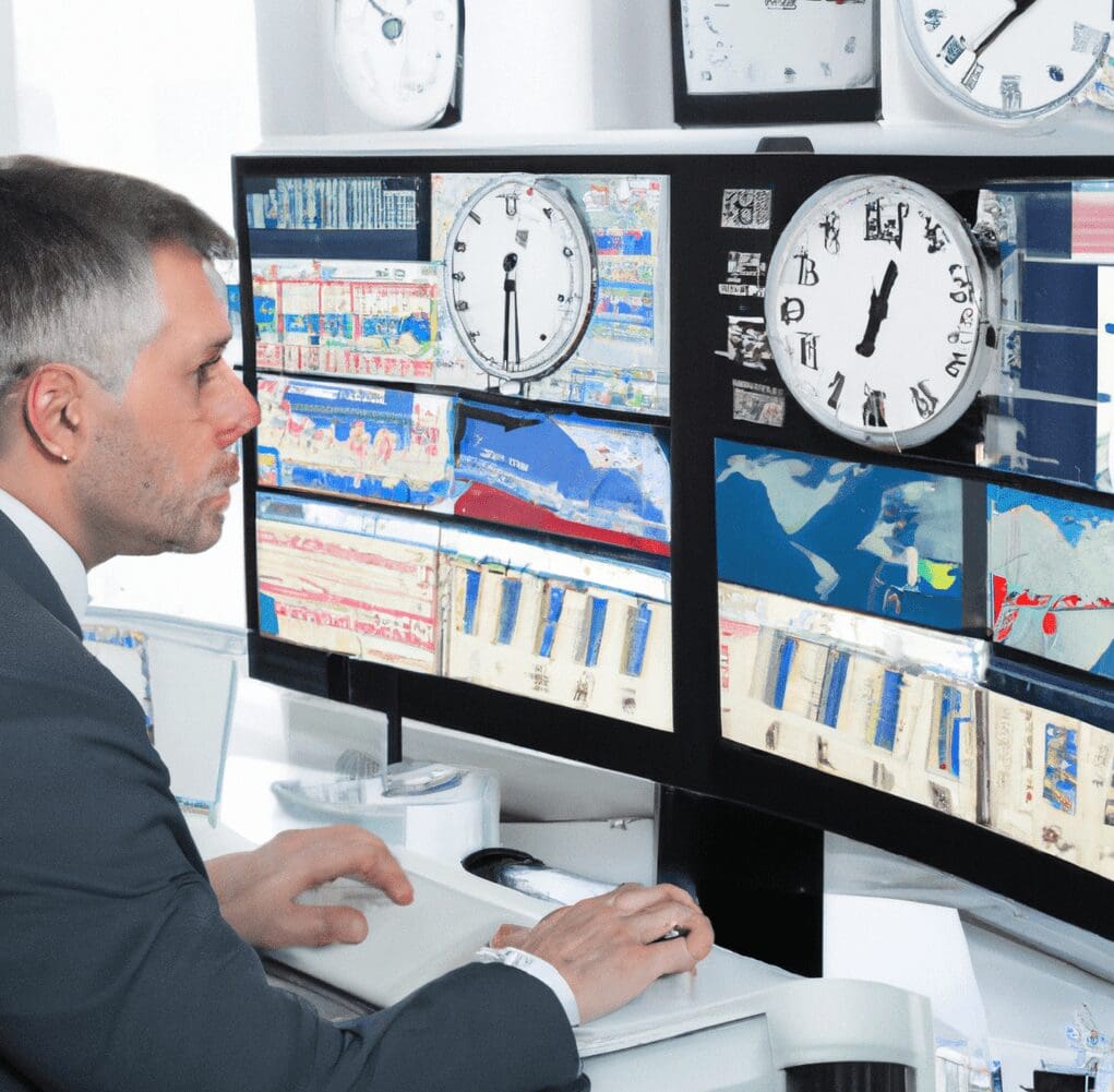 Professional Traders Watch World Stock Markets Simultaneously