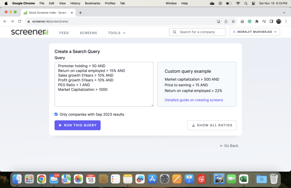 Coding QGLP Method in Screener Website
