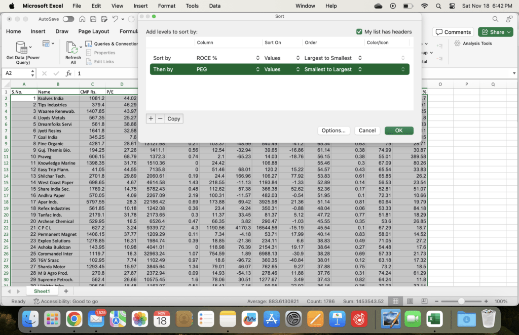 Raamdeo Agrawal's Wealth Creation Study - Sort the Data into MS Excel