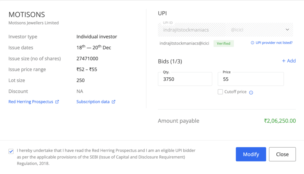 Bidding for an IPO in the HNI Category