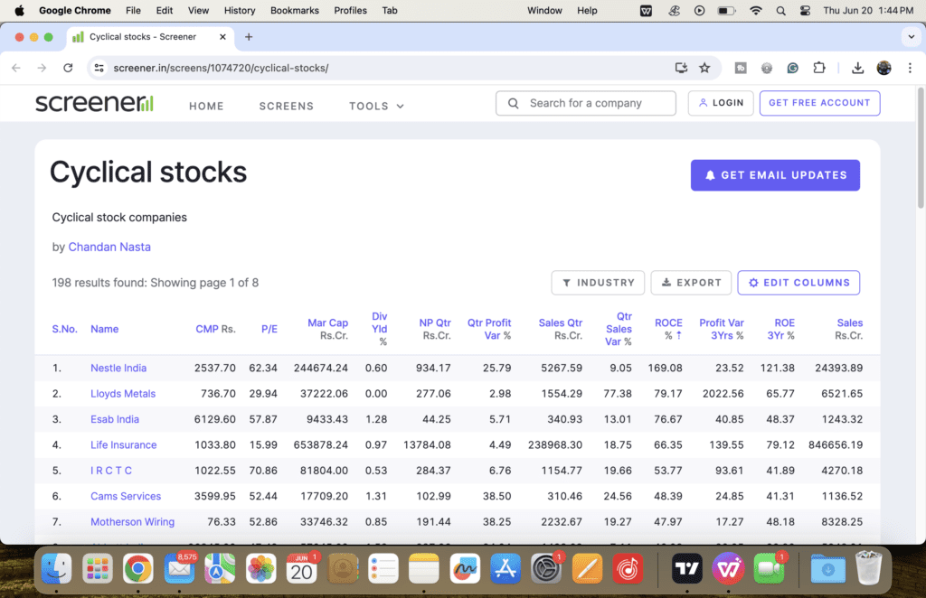 Cyclical Stocks Screener