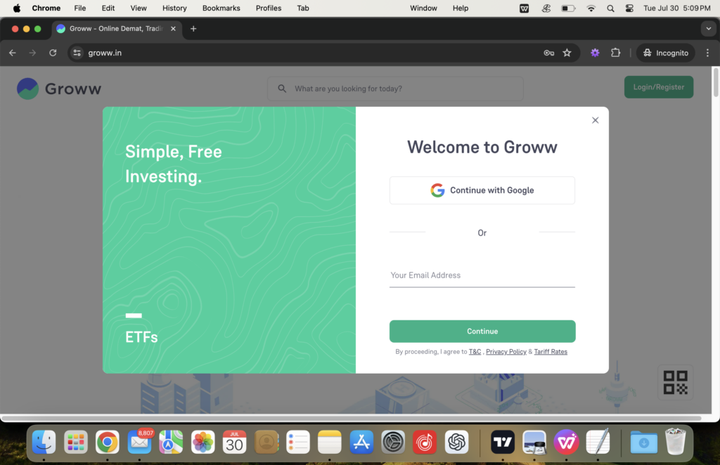 Logging in to the Groww App