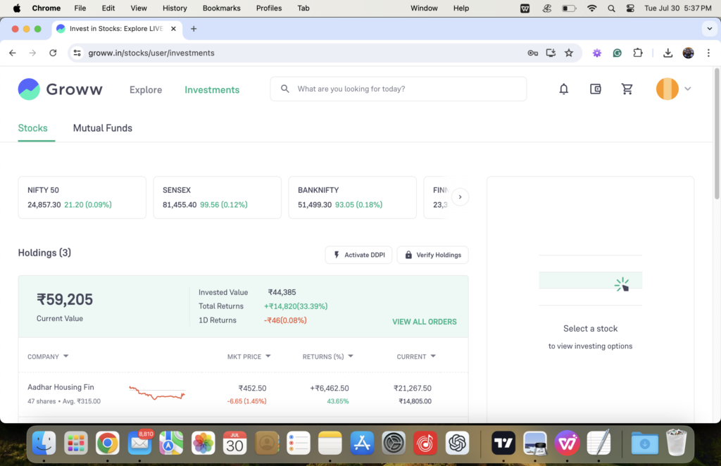 Check your Investments in Groww