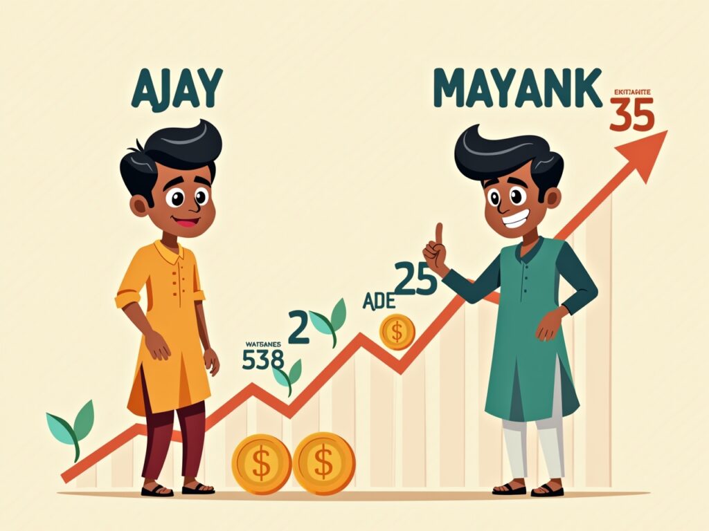 Comparison between two Indian investors, one starting early and one late, with vastly different final wealth due to compounding