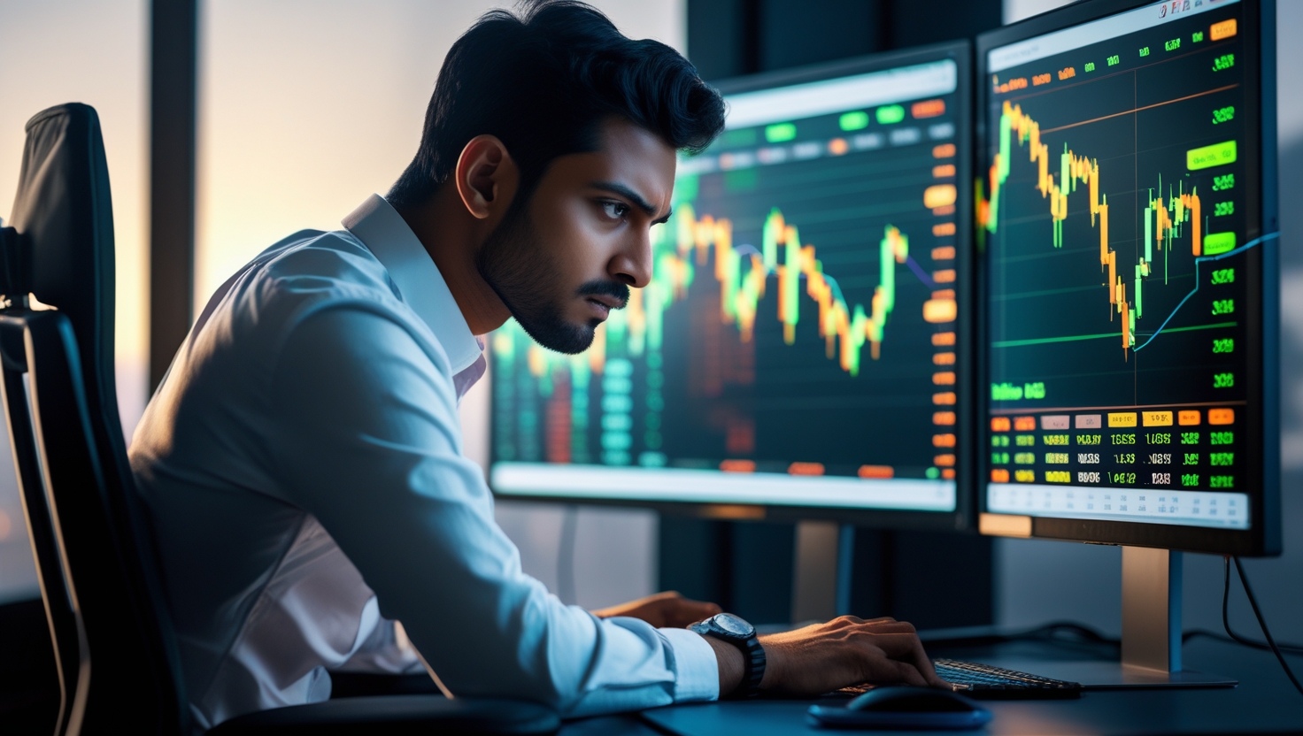 Investor analyzing stock delivery data on a digital trading dashboard