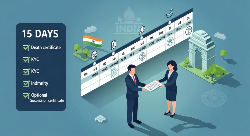 Bank claim settlement 15‑day timeline with documents checklist, 16:9