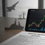 Top Defence Stocks Budget 2026 Guide A data-driven illustration showing India’s defence budget theme with market charts and defence manufacturing silhouettes.