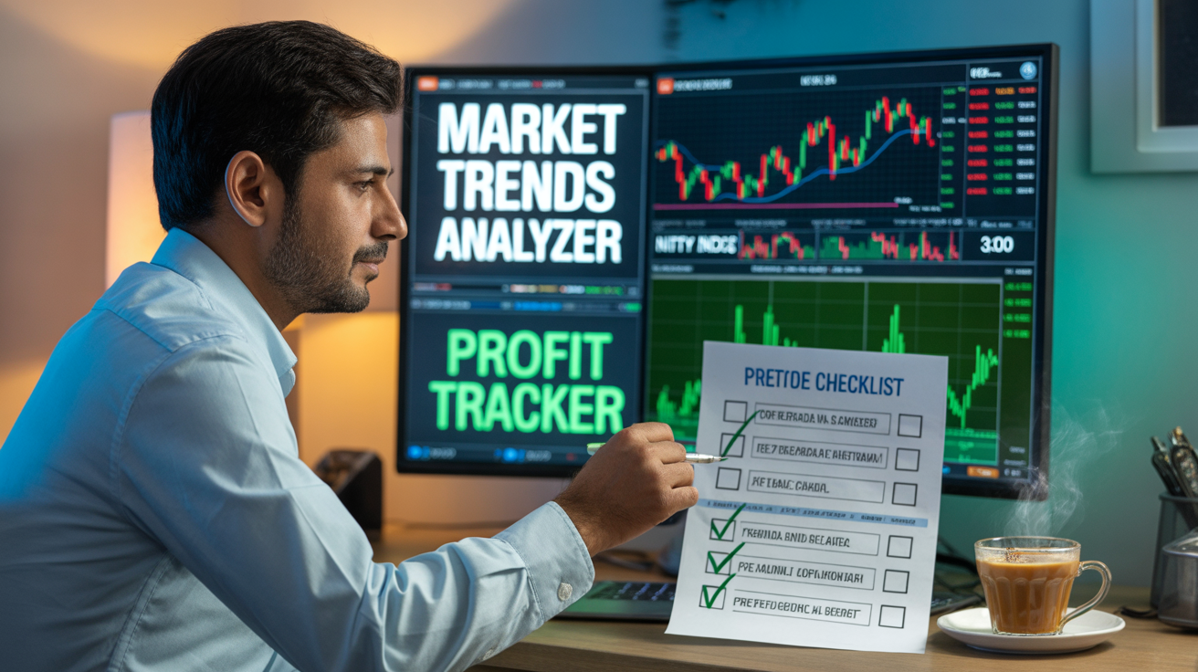 An Indian Male Checking His Intraday Trading Checklist