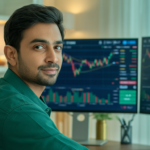 7 Ways to Learn Stock Market in India: Beginners Guide How to learn stock market in India for beginners – Indian trader at desk with NSE BSE charts