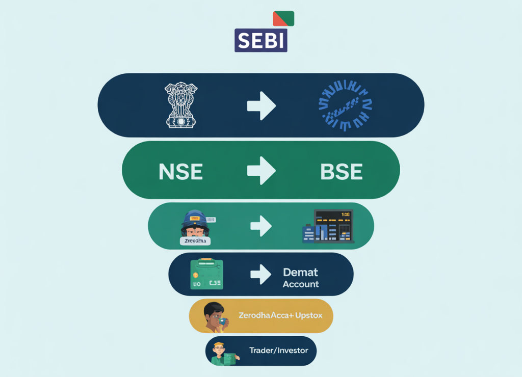 How to learn stock market in India for beginners – Indian trader at desk with NSE BSE charts