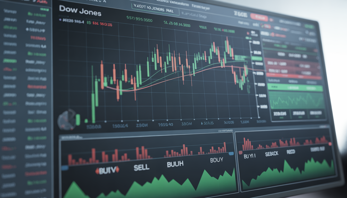 Dow futures live chart with trading signals, trend analysis and global market dashboard