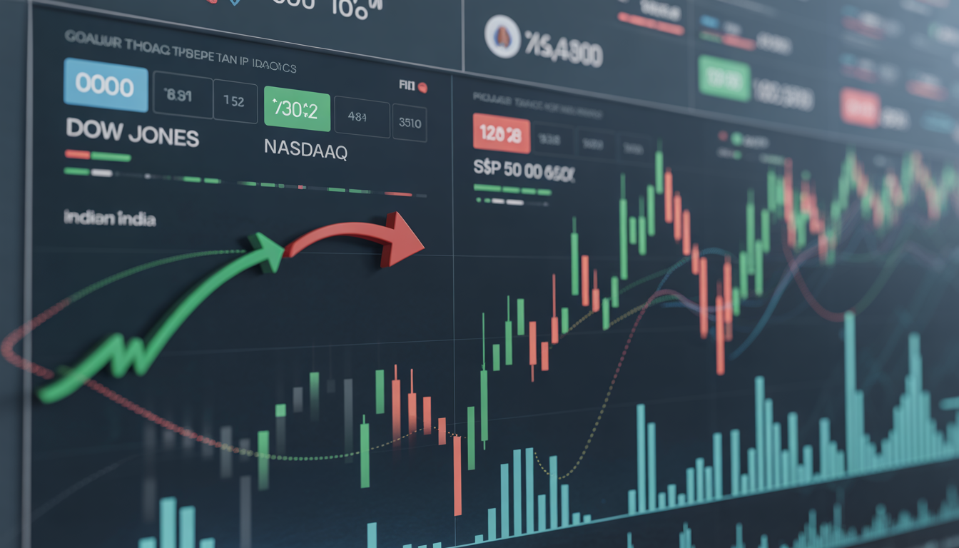 US stock market impact on Indian stock market showing Dow Nasdaq S&P 500 trends and Nifty direction